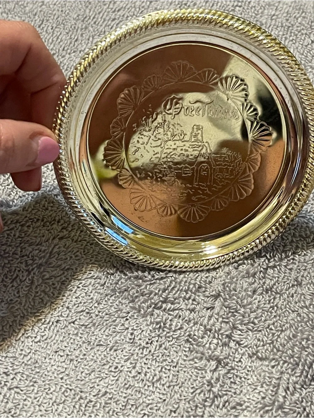 Silver Decorative Wall Plate with Embossed Pattern